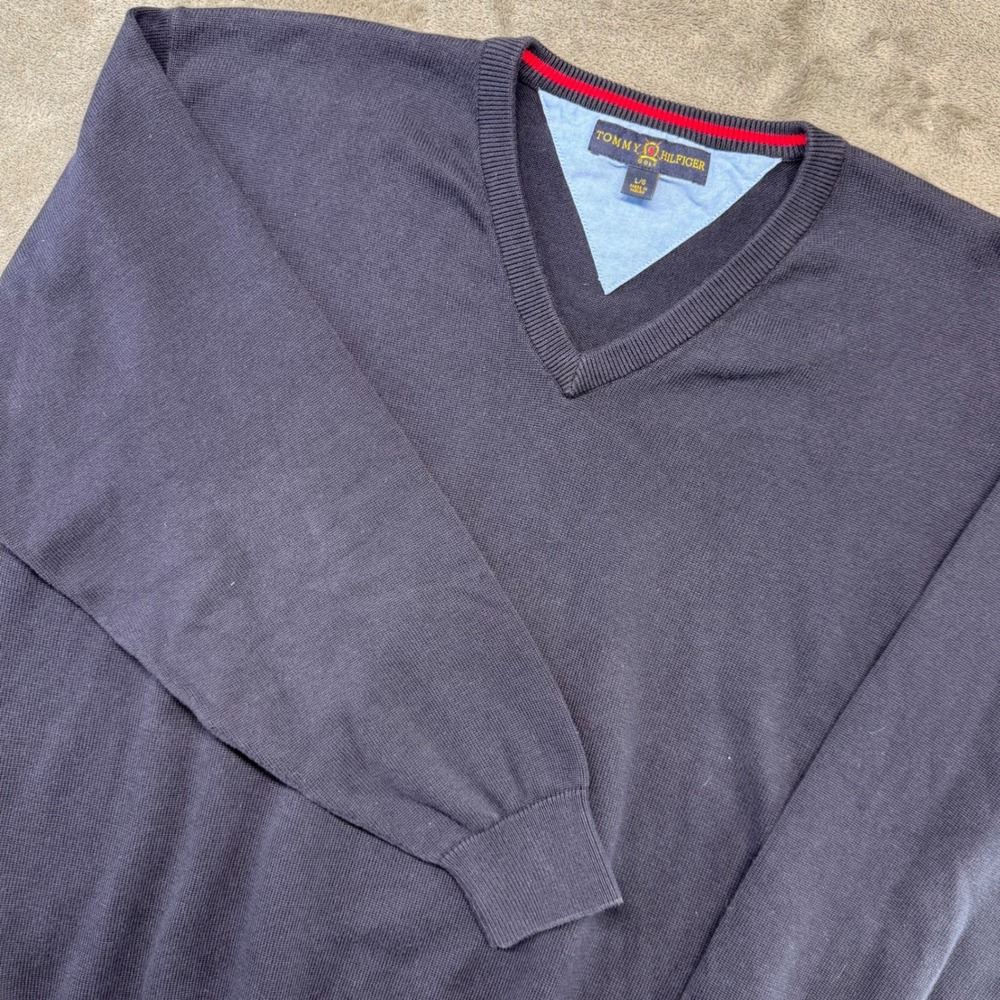 Tommy Hilfiger Golf V Neck Sweater Mens Large Blue Cotton Blend Knit